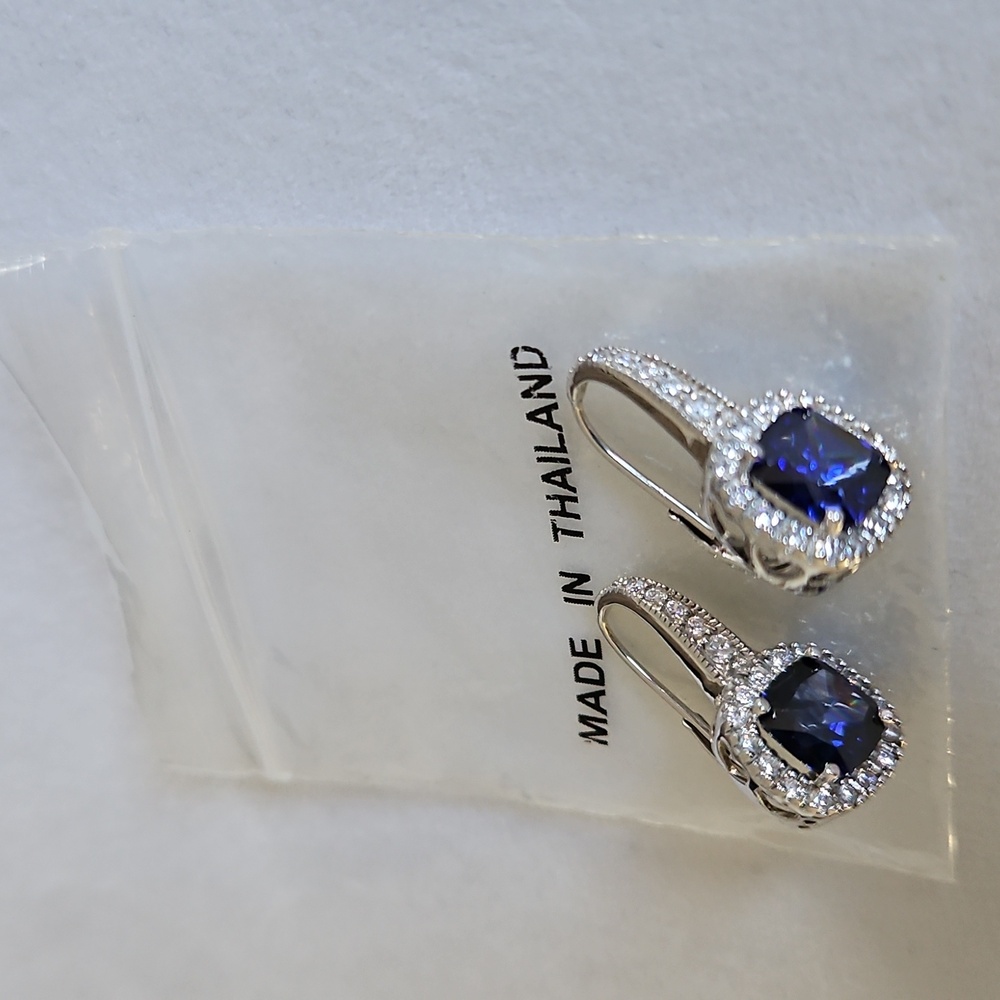 Cushion Cut Sapphire Earrings - Picture 2 of 16